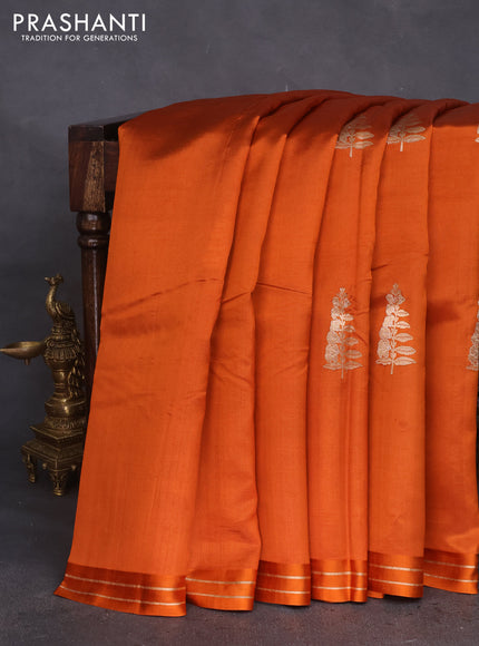 Poona silk saree orange with zari woven buttas and simple border