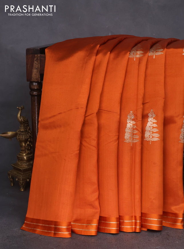 Poona silk saree orange with zari woven buttas and simple border