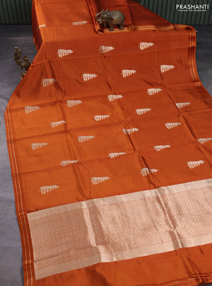 Poona silk saree orange with zari woven buttas and simple border