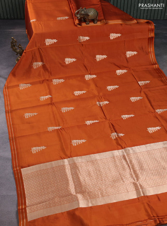 Poona silk saree orange with zari woven buttas and simple border