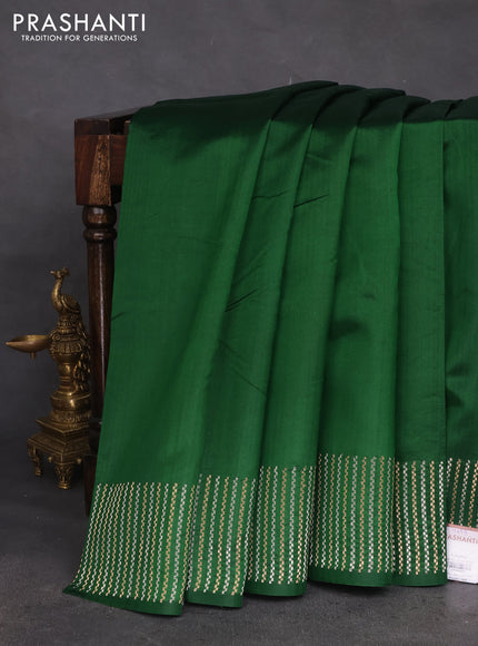 Poona silk saree green with plain body and zari woven border