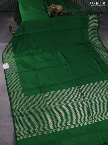 Poona silk saree green with plain body and zari woven border