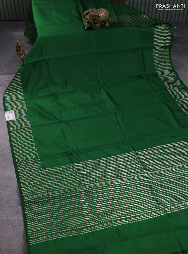 Poona silk saree green with plain body and zari woven border