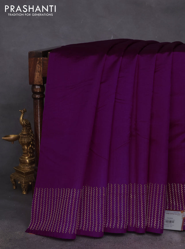 Poona silk saree purple with plain body and zari woven border