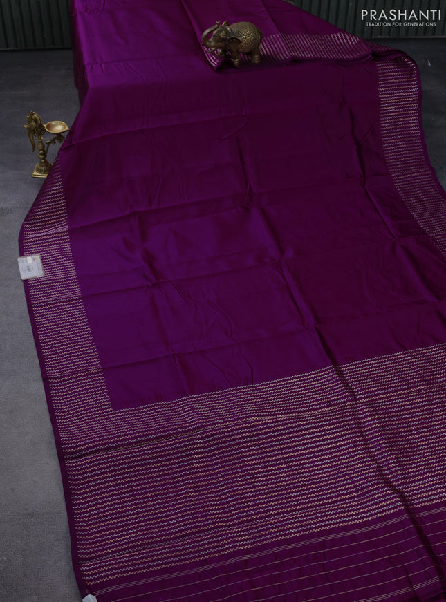 Poona silk saree purple with plain body and zari woven border