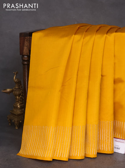 Poona silk saree mustard yellow with plain body and zari woven border