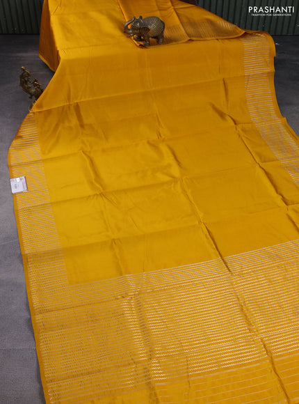 Poona silk saree mustard yellow with plain body and zari woven border