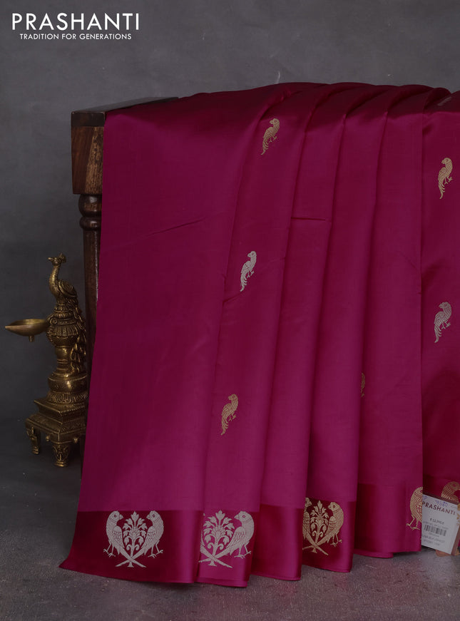 Poona silk saree pink with silver & gold zari woven buttas and satin border