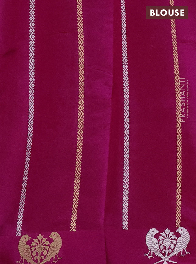 Poona silk saree pink with silver & gold zari woven buttas and satin border