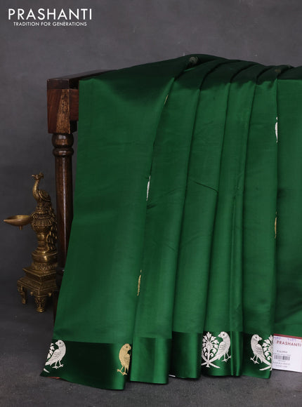 Poona silk saree green with zari woven buttas and satin border