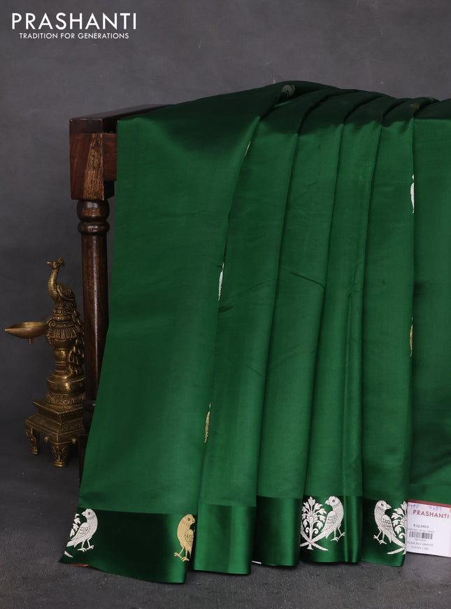 Poona silk saree green with zari woven buttas and satin border