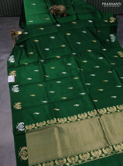 Poona silk saree green with zari woven buttas and satin border