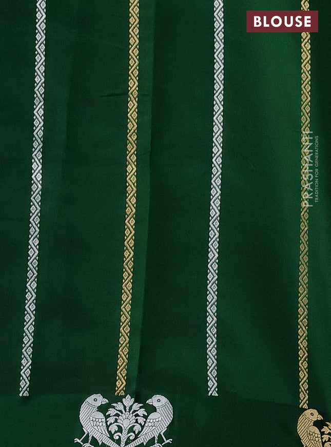 Poona silk saree green with zari woven buttas and satin border