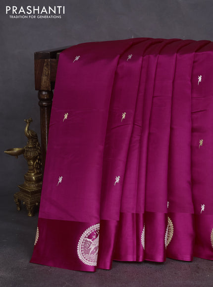Poona silk saree pink with silver & gold zari buttas and satin border