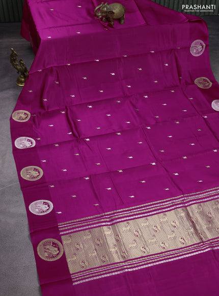 Poona silk saree pink with silver & gold zari buttas and satin border