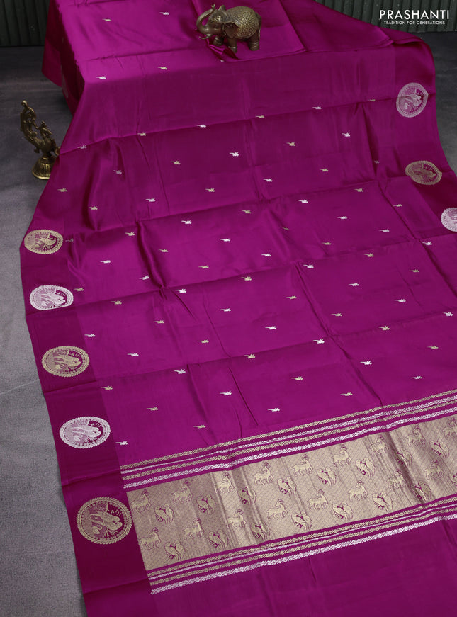 Poona silk saree pink with silver & gold zari buttas and satin border