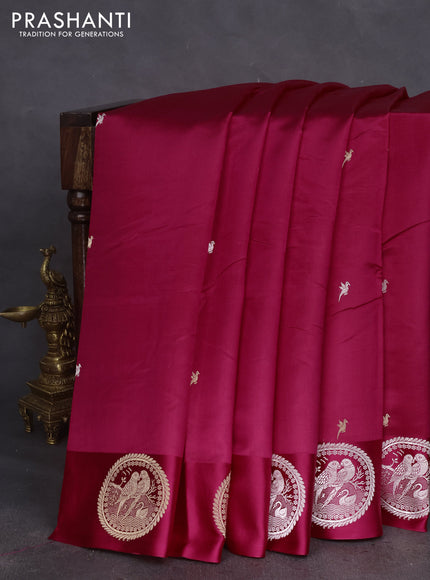 Poona silk saree pink with silver & gold zari buttas and satin border