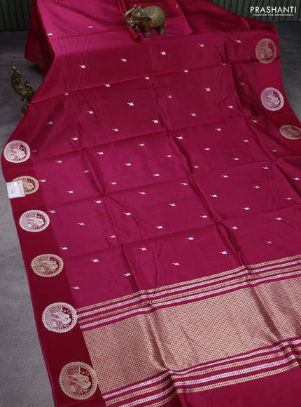 Poona silk saree pink with silver & gold zari buttas and satin border