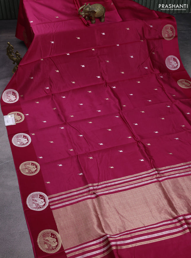 Poona silk saree pink with silver & gold zari buttas and satin border