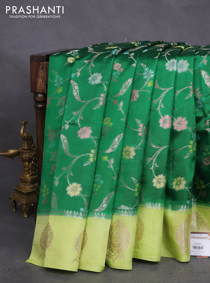 Banarasi poona silk saree green and pista green with allover zari woven mina weaves and zari woven butta border