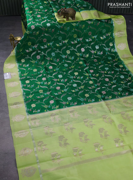 Banarasi poona silk saree green and pista green with allover zari woven mina weaves and zari woven butta border