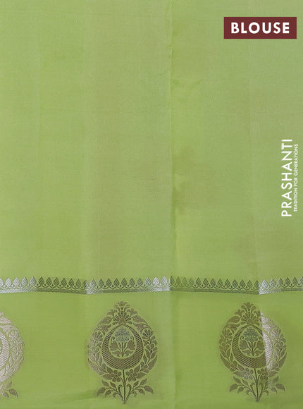 Banarasi poona silk saree green and pista green with allover zari woven mina weaves and zari woven butta border