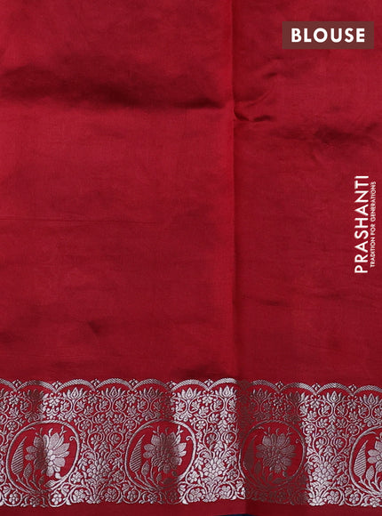 Banarasi poona silk saree cs blue with allover zari woven mina weaves and silver zari woven border