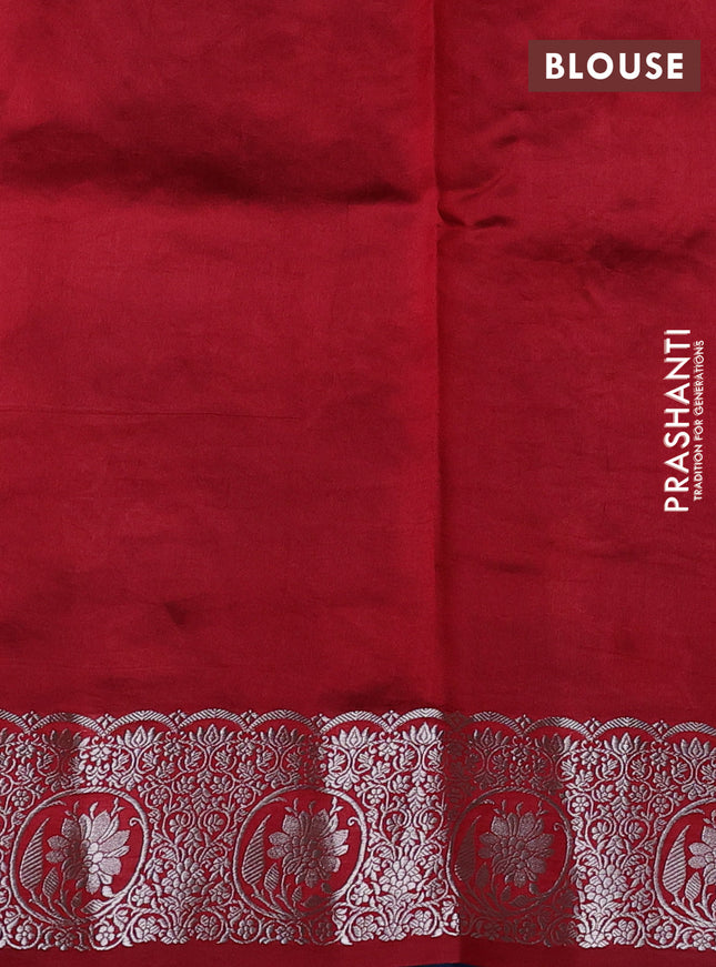 Banarasi poona silk saree cs blue with allover zari woven mina weaves and silver zari woven border