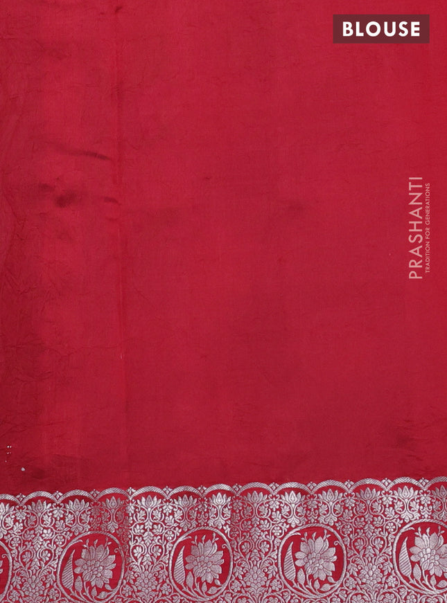 Poona silk saree green with allover zari woven mina weaves and silver zari woven border