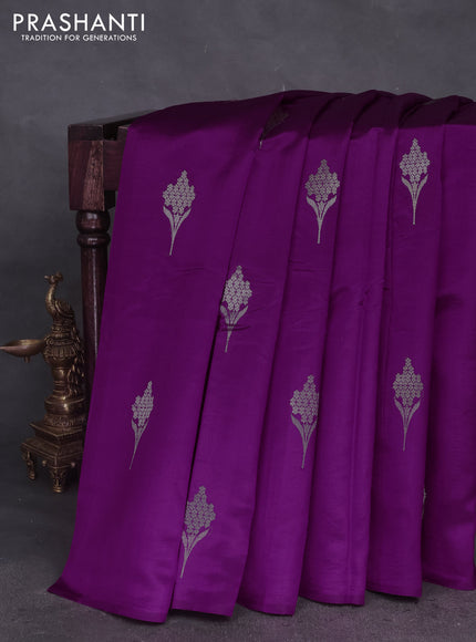 Poona silk saree purple with silver & gold zari woven buttas in borderless style