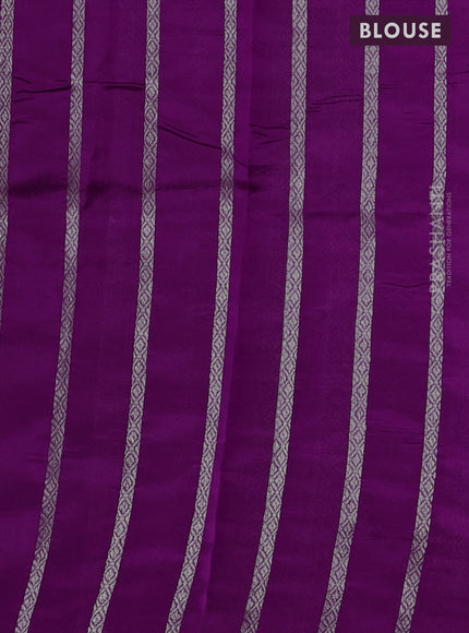 Poona silk saree purple with silver & gold zari woven buttas in borderless style
