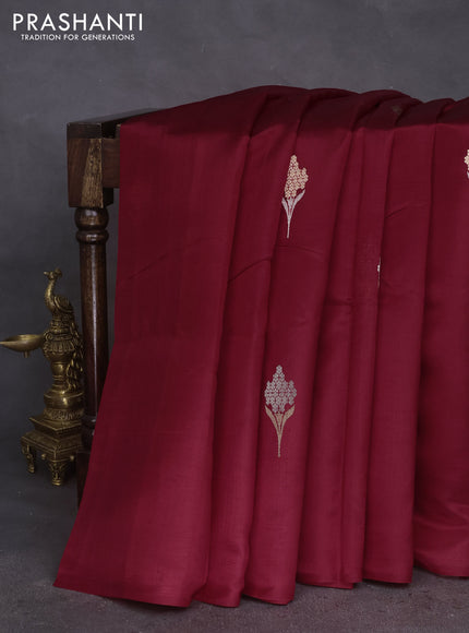 Poona silk saree red with silver & gold zari woven buttas in borderless style