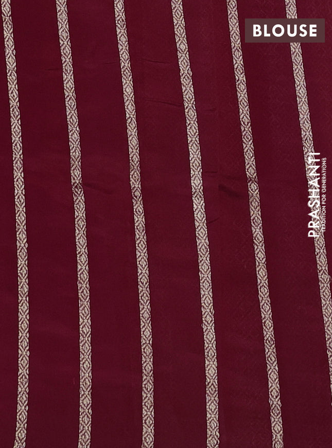 Poona silk saree red with silver & gold zari woven buttas in borderless style