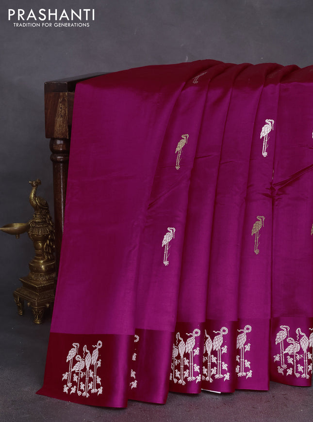 Poona silk saree pink with silver & gold zari woven buttas and satin border