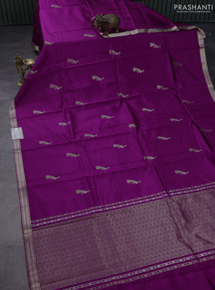 Poona silk saree purple with zari woven floral buttas and zari woven border