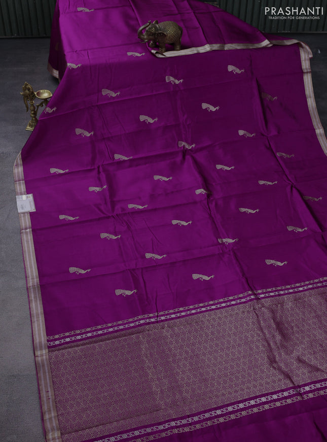 Poona silk saree purple with zari woven floral buttas and zari woven border