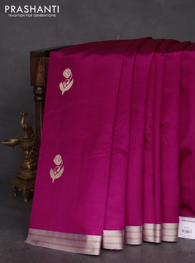 Poona silk saree pink with zari woven floral buttas and zari woven border