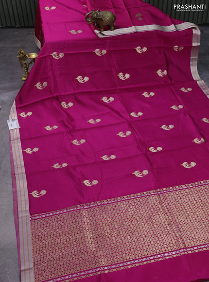 Poona silk saree pink with zari woven floral buttas and zari woven border