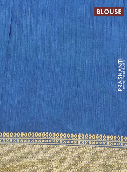 Semi tussar saree teal blue and dual shade of blue with allover kalamkari prints and zari woven border