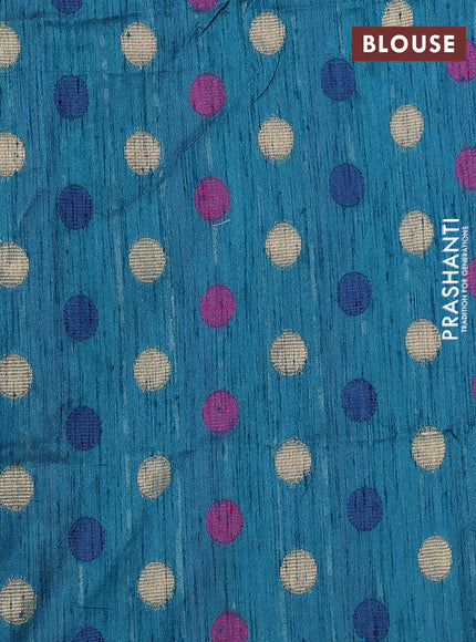 Semi dupion saree teal blue and multi colour with allover kantha stitch work and zari woven border