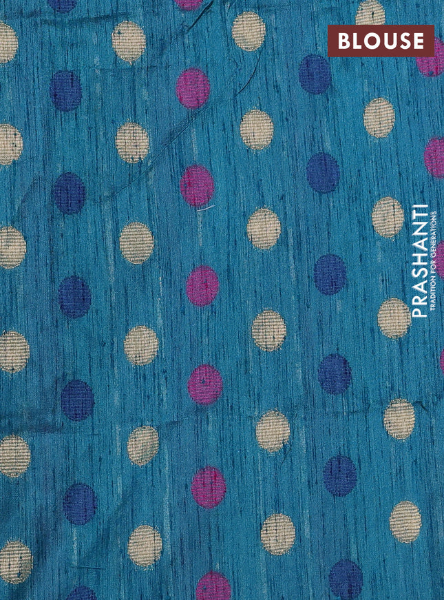 Semi dupion saree teal blue and multi colour with allover kantha stitch work and zari woven border