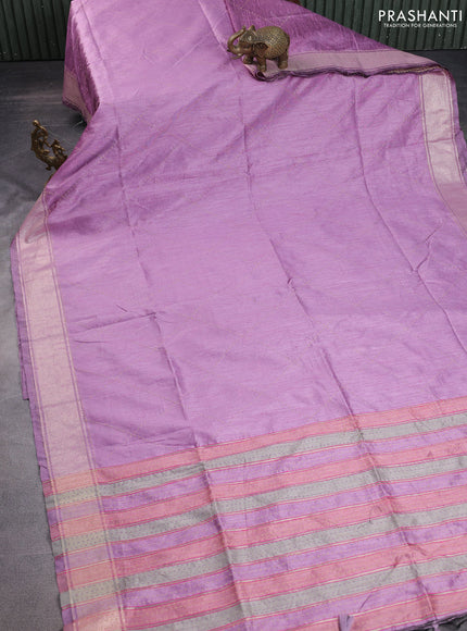 Semi dupion saree lavender and multi colour with allover kantha stitch work and zari woven border