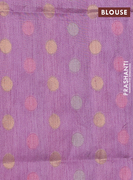 Semi dupion saree lavender and multi colour with allover kantha stitch work and zari woven border