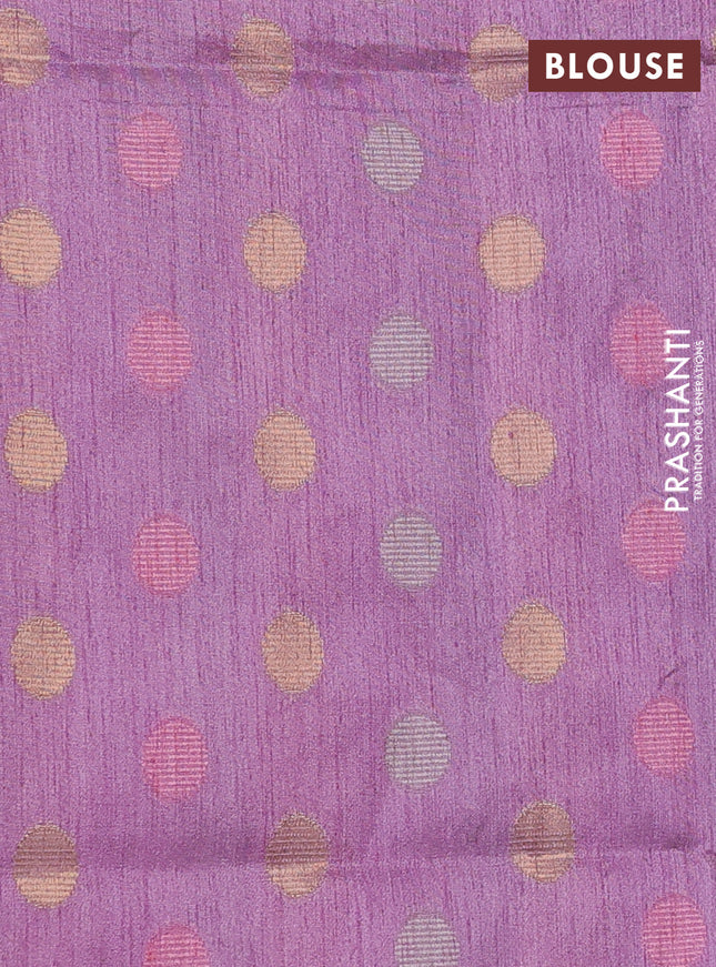 Semi dupion saree lavender and multi colour with allover kantha stitch work and zari woven border