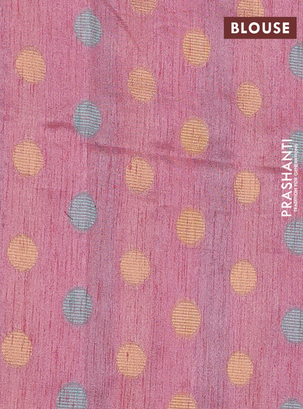 Semi dupion saree pastel pink and multi colour with allover kantha stitch work and zari woven border