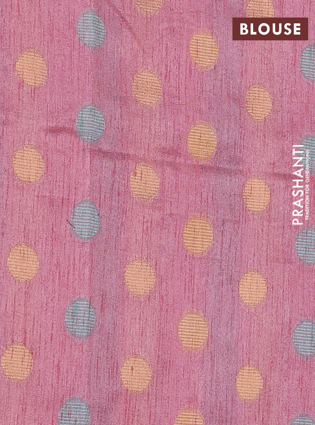 Semi dupion saree pastel pink and multi colour with allover kantha stitch work and zari woven border