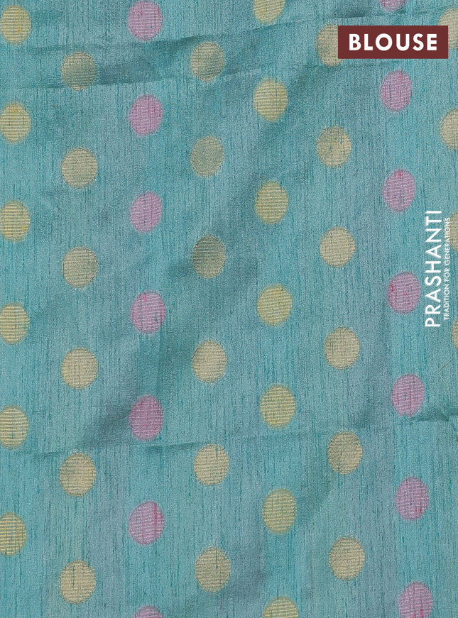 Semi dupion saree teal green and multi colour with allover kantha stitch work and zari woven border