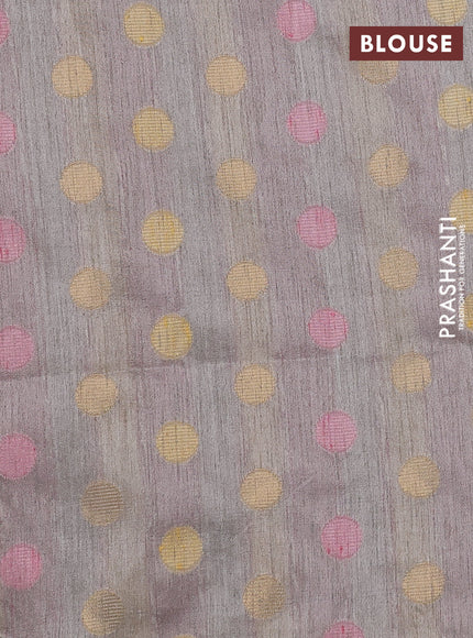 Semi dupion saree pastel grey and multi colour with allover kantha stitch work and zari woven border