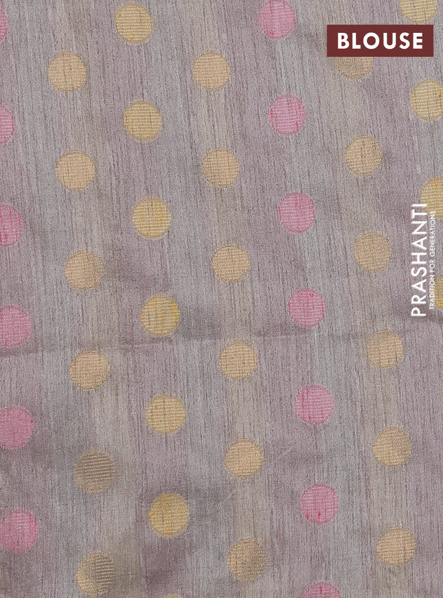 Semi dupion saree pastel grey and multi colour with allover kantha stitch work and zari woven border