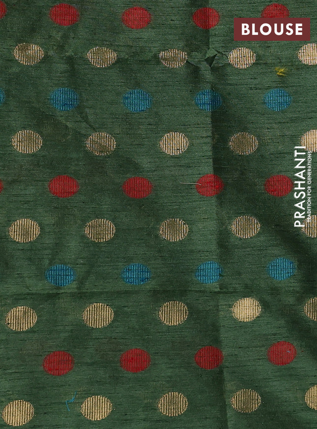 Semi dupion saree sap green and multi colour with allover kantha stitch work and zari woven border